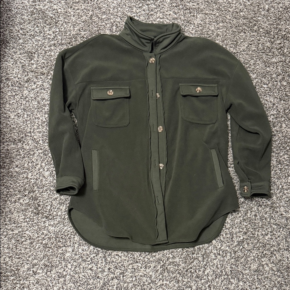 Natural Reflections Olive Green Button-Up Shirt Jacket